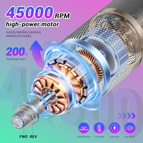 Professional Electric Nail Drill 45000RPM with 6 Bits & Bands