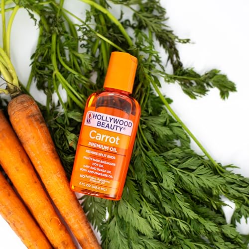 Hollywood Beauty Carrot Hair Oil, 2oz Bottle, Hair, Scalp, Skin, Nail, & Massage Oil, Helps Repair Damaged Hair & Skin, Can be Used as a Hot Oil Treatment