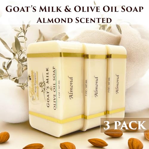 The Grecian Soap Company Goat Milk & Olive Oil Bar 3-Pack ? Almond Scent, Natural Moisturizing Soap Bars, Made in USA