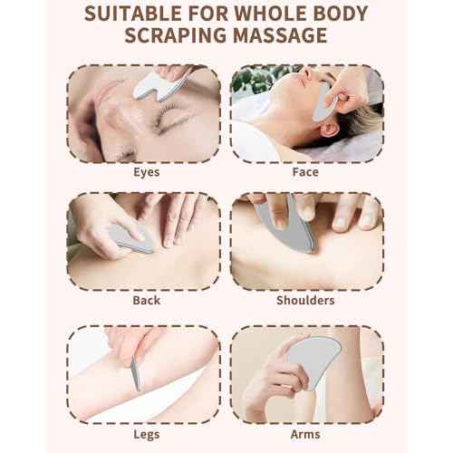 Stainless Steel Gua Sha Facial Tools, Tighten Skin Massage Guasha Beauty Tool, Metal Guasha Tool for Face, Face Massager Tool for Body Eyes Neck (Silver)