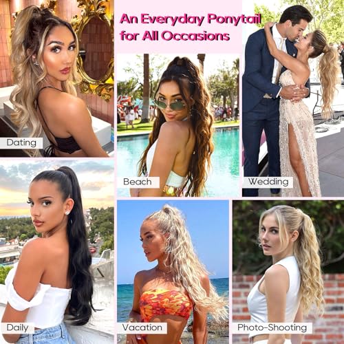 REECHO 24" Claw Clip Ponytail Extension - Curly Wavy Hair