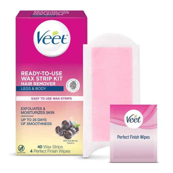 Veet Leg and Body Hair Remover Cold Wax Strips, 40 ct (Pack of 3)