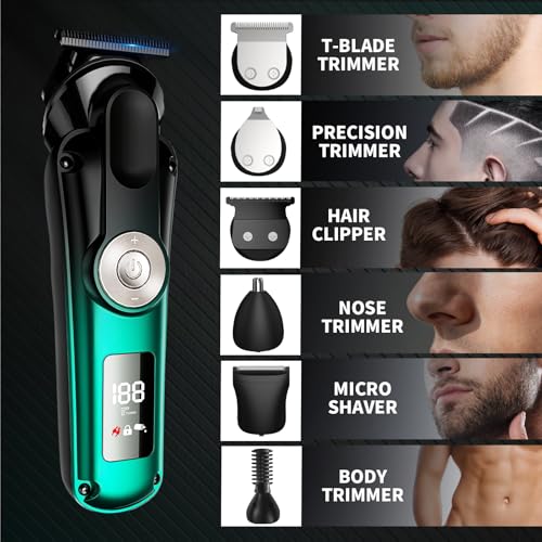 BILLAR 6 in 1 Professional Mens Grooming Kit for Mustache,Body, 17 Piece All-in-One Mens Grooming Kit and Hair Clipper, Nose, Ear,Body and Face, Electric Razor with Type-C Recharge Dock