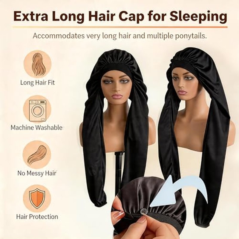 Black Pantyhose Braid Bonnet for Sleeping - Hair Protection