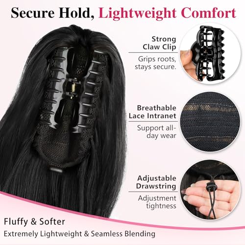 24 Inch Claw Clip Ponytail Extension Curly Wavy Black