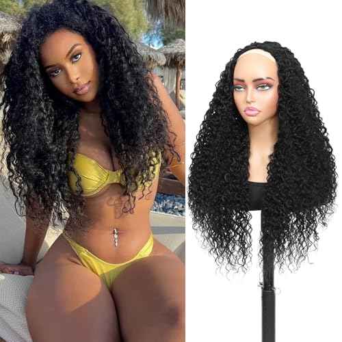 Long Burmese Curly Half Wigs for Black Women, 3 in 1 Glueless Wear and Go Protein Synthetic Hair Flip Over Wig, Soft Natural Human Hair Feel, Lightweight Beginner Friendly, Clip and Leave Out Options