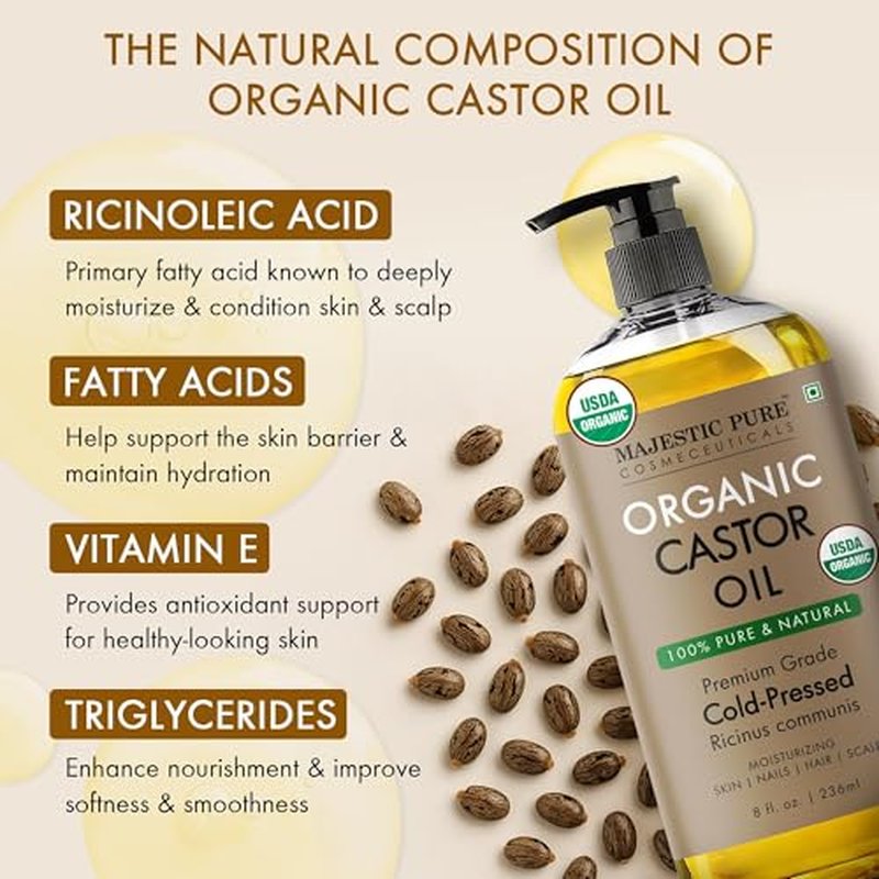 Pure Organic Castor Oil - 8 fl oz Hair & Skin Care