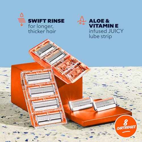 Dollar Shave Club | 4 Blade Razor Refills (8 Pack) | Swift Rinse Blades for Longer and Thicker Hair