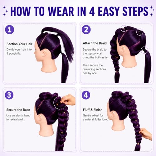 30-Inch Purple Braids Ponytail - Synthetic Pre-Braided Hair Extensions