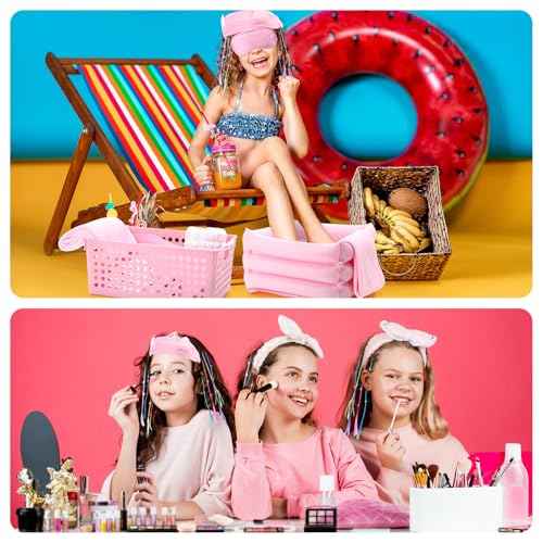 85 Pcs Spa Kit for Girls Nail Art Kit Sleepover Party Supplies with 12.5 x 12.5 in Inflatable Foot Tubs Foot Bath Towel and Basket DIY Manicure Pedicure Set for Slumber Party (Pink)