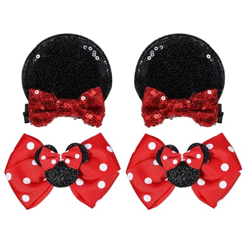 Mouse Ears Hair Bow Glitter Sequin Mouse Alligator Clips Barrette Girls Red Polka Dot Hairpins Kids Women Birthday Christmas Dress up Party Princess Costume Accessory Gift