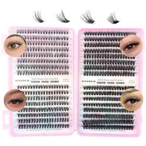 DAODER Cluster Lashes Natural Look 640pcs Wispy Lash Clusters 9-13mm Short Eyelash Extension With 30D+40D+50D+60D Mixed Lash Book D Curl Natural Lash Extension (30D+40D+50D+60D 9-13MM)