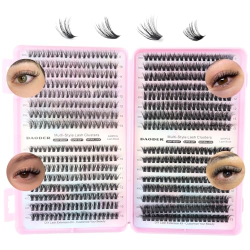 DAODER Cluster Lashes 640pcs Wispy D Curl 9-13mm Eyelash Extension