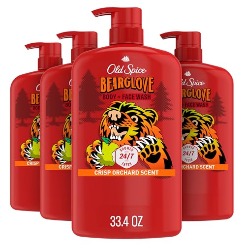 Old Spice Cleansing Body Wash for Men, 3X Defense, 24/7 Shower Fresh with Lasting Scent, 2-in-1 Body & Face Wash, Bearglove with Crisp Orchard Scent, 33.4 (Pack of 4)