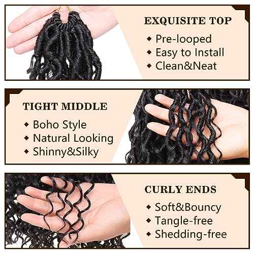 COOKOO Natural Black Faux Locs 30 Inch Crochet Hair for Women - 8 Pack, Pre-Looped Goddess Loc Extensions with Curly Ends - Boho Style Synthetic Hair