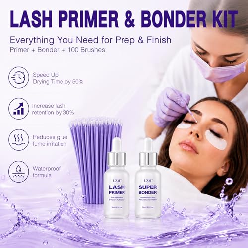 Lash Bonder & Primer Kit for Eyelash Extensions - Professional Lash Sealant & Primer
