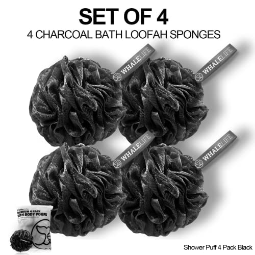 WhaleLife Black Loofah Sponges 4-Pack - Body Scrubber
