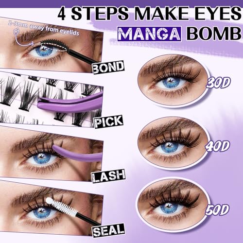 Lash Extension Kit for Beginners Eyelash Extension Kit Manga Lash Clusters Kit 280 PCS Individual Lashes Kit Volume 40D+50D Soft C Curl Eye Lash Extension Lash Kit(Manga-40D+50D-C-9-16MIX)