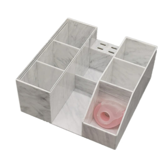 Eyelash Beauty Organizer, Acrylic Eyelash Grafting Tool Storage Beauty Tool W/Tweezers Holder Display Boxes for Home Eyelash Salon (Marble White)