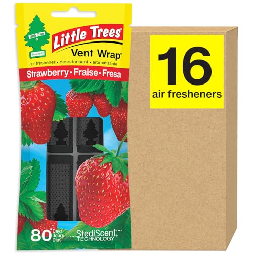 LITTLE TREES Car Air Freshener. Vent Wrap Provides Long-Lasting Scent, Slip on Vent Blade. Strawberry, 16 Air Fresheners, 4 Count (Pack of 4)