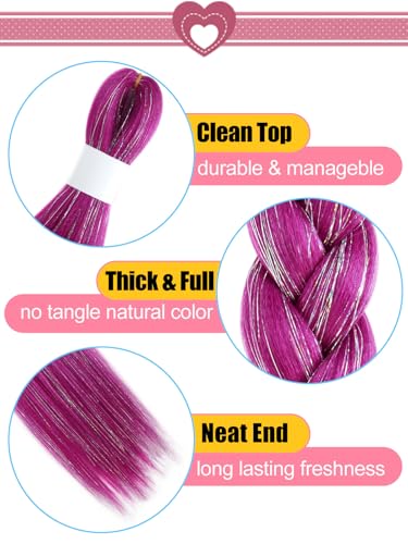 30-Inch Pink Tinsel Hair Extensions - 2 Pack Pre-Stretched Braiding Hair