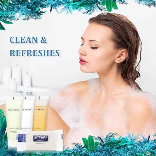 4-IN-1 Hotel Toiletries Bulk Set (200PCS) 4-Piece Set: 50 Hotel Bar Soap 0.5oz, 50 Hotel Shampoo, 50 Conditioner Travel Size, 50 Hotel Body Lotion - Bulk Mini Guest Amenities