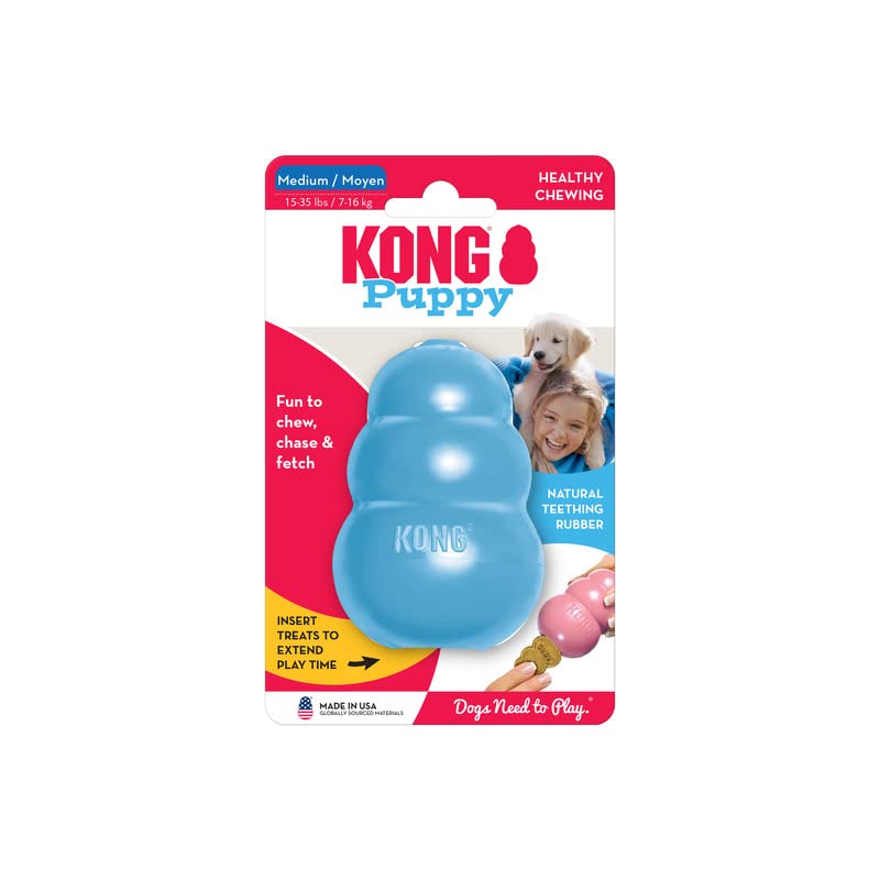 KONG Puppy - Natural Teething Rubber Chew Toy for Dogs - Stuffable Dog Toy for Extended Playtime - Chew & Fetch Toy for Puppies - for Medium Puppies - Blue