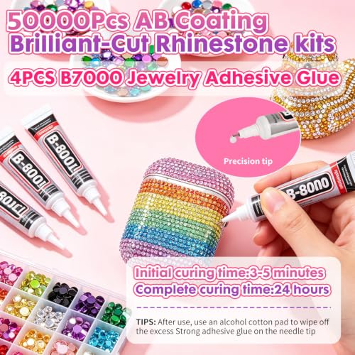 50000 Pcs 3mm Jelly Rhinestones 40 Colors with B7000 Glue & Tools