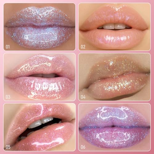 Two Tone Layered Lip Gloss, High-Shine Lip Gloss, Shimmer and Buildable Color, Diamond Glitter Lip Luminizer, Nourishing and Hydrating, Plumping, Non-Sticky Lip Oil-01, 0.32 Fl Oz