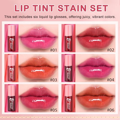 Lip Tint Stain,6 Colors Lip Stain Long Lasting Waterproof,Multi-use Lip and Cheek Stain,Mini Lipstain Liquid Lipstick,Lightweight tinta para labios,Moisturizing Red Lip Stain Set Lip Makeup