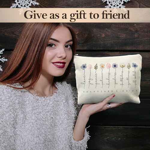 Christian Gifts Makeup Bag, Floral Christian Cosmetic Bags for Women, Galatians 5:22-23 Bible Verse Makeup Pouch, Faith Based Gifts Zipper Pouch