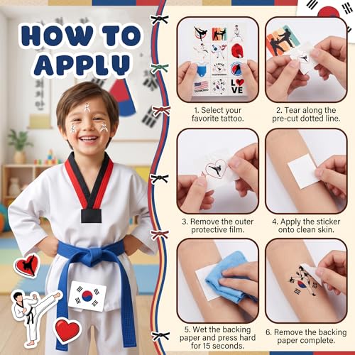 96 Taekwondo Temporary Tattoos for Kids - Martial Arts Party Favors