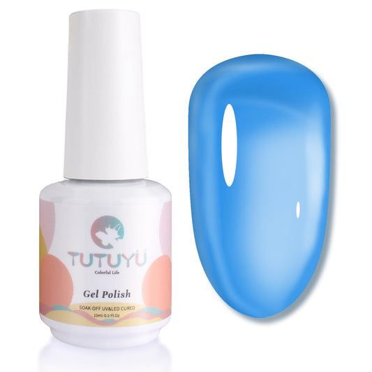 TUTUYU Jelly Blue Gel Nail Polish,Sheer Blue Gel Polish,0.5 Fl Oz Translucent Blue Gel Polish for Manicure Salon or DIY Nail Art at Home