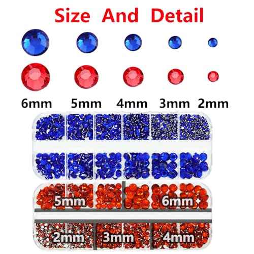 Red And Navy Blue Rhinestones with Glue(S8-S30) for Bedazzling,2mm-6mm Non-Hotfix Flatback Nail Gems Beads with B7000, Dark Blue Resin Nail GemsStones Diamond Kit for Bedazzle Crafting, Nails DIY Art