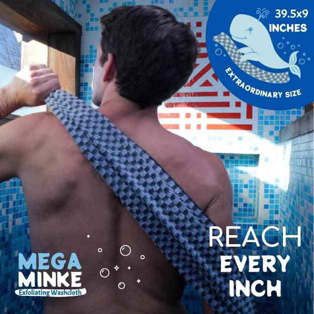 JJ KENT MEGA Minke Exfoliating Washcloth - Reusable Exfoliating Body Scrubber and Dead Skin Remover for Super Soft Skin - Rip-Resistant Large Washcloths for Showering
