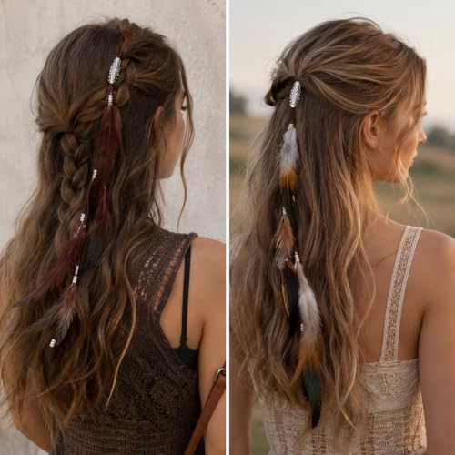 Feather Hair Clips, Boho Braided Extensions with Metal Buckle