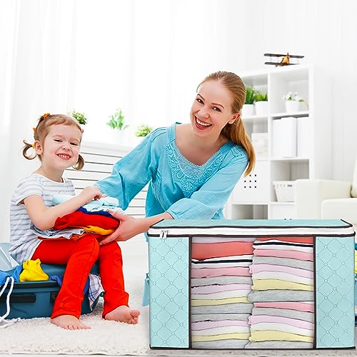 Large Storage Bags, 2 Pack Clothes Storage Bins Foldable Closet Organizers Storage Containers with Durable Handles Thick Fabric for Blanket Comforter Clothing Bedding 90L