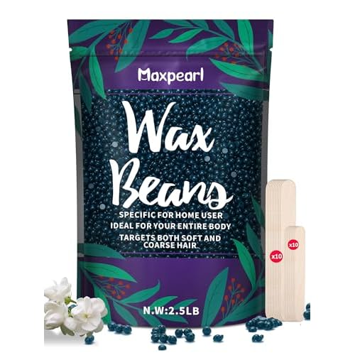 Maxpearl Wax Beads for Hair Removal, 2.5lb Hard Wax Beans Refill Bag for Brazilian Bikini, Face, Eyebrows, Underarms, Arms, Chest, Back, Legs, Coarse Body Hair Specific