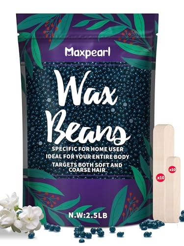 Maxpearl Jasmine Hard Wax Beads 2.5LB for Coarse Hair Removal - Dark Green & Jasmine Scent