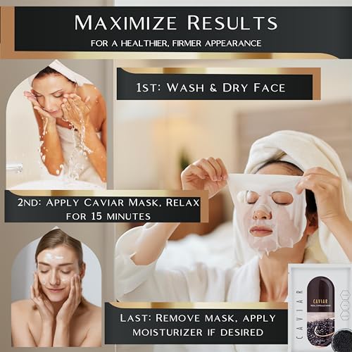 Korean Facial Sheet Masks - Unscented Caviar Essence Spa Masks Packed w/Omega-3s - Nourish, Revitalize & Hydrate Your Skin - Suitable for All Skin Types (Qty 16)