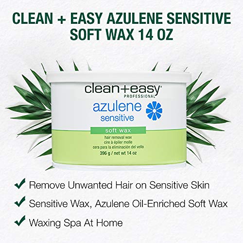 Clean + Easy Azulene Sensitive Soft Wax ? Wax for Sensitive Skin Hair Removal, Gentle & Soothing Formula for Face & Body, 14 oz