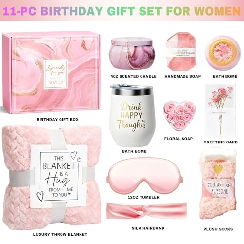 Luxury Pink Birthday Gift Box for Best Friend Birthday Gifts for Women, Cute Aesthetic Present Set for Daughter, Sister, Girlfriend, Wife Unique Gifts for Women Set 11pcs