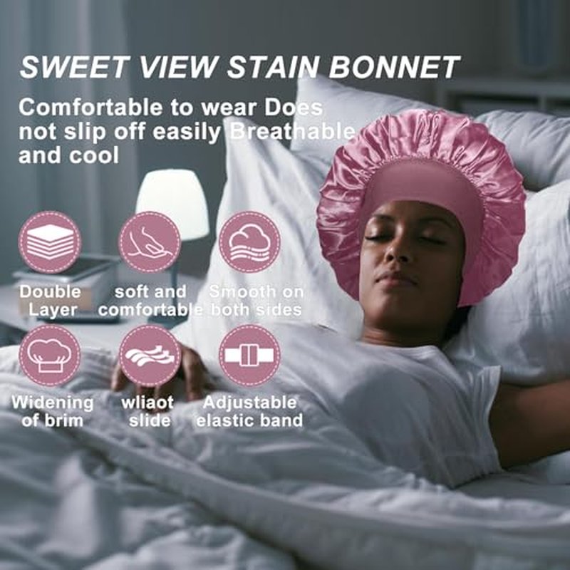 4-Pack Silk Satin Bonnets for Curly Hair – Sleep Cap with Elastic Band