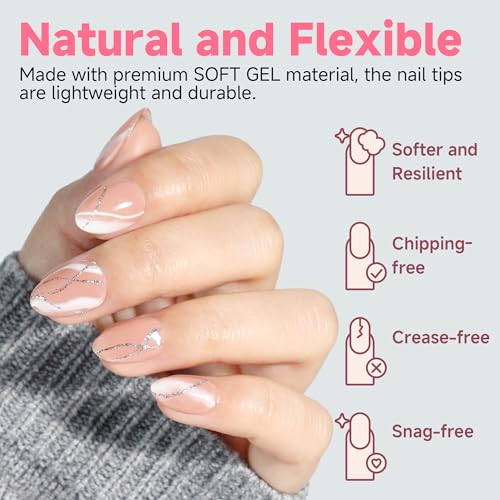 UNA GELLA Extra Short Almond Soft Gel Nail Tips - 120Pcs Pre-Etched