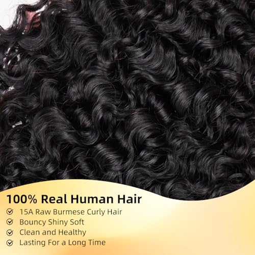 MsSunlight Burmese Curly Bundles Human Hair 18 Inch 100% Unprocessed Quick Weave 15A Water Wave with Spiral Curly End Real Human Hair Extensions Natural Black