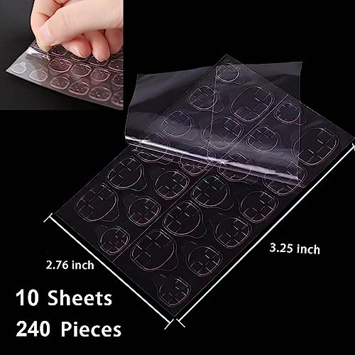 OwlkOrmy Thin Breathable Adhesive Tabs Fake Nail Glue Sticker 10 Sheets Super Sticky Double Sided Tips (Germany Jelly Gel) Flexible for Acrylic False Nails Manicure Tape (Pink 240 pcs)