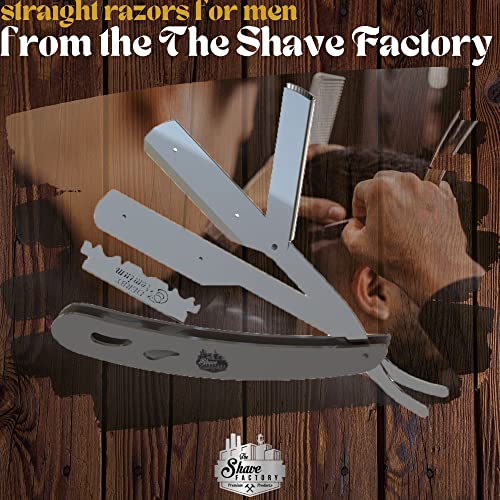 The Shave Factory Straight Edge Razor Kit - with Single Stainless Steel razors for men from (Steel, Derby Premium Single Edge)