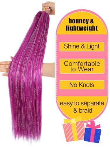 30-Inch Pink Tinsel Hair Extensions - 2 Pack Pre-Stretched Braiding Hair
