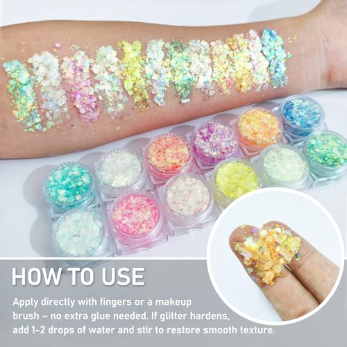 12 Colors Glow Body Glitter Gel - UV Glow in Dark