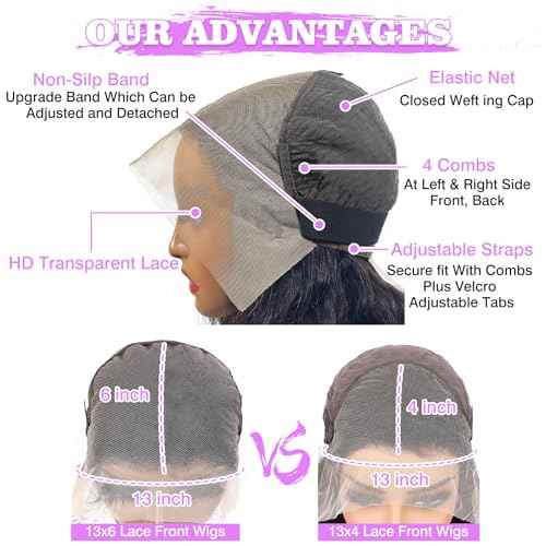 250% Density 13X6 30 Inch Deep Wave Lace Front Wigs Human Hair Curly Wig Wet and Wavy HD Lace Front Wig Pre Plucked 100% Real Human Hair No Synthetic Blend No Tangle No Shedding Triple Lifespan 3X